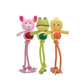 Pet squeaky plush tennis ball rope toys 
